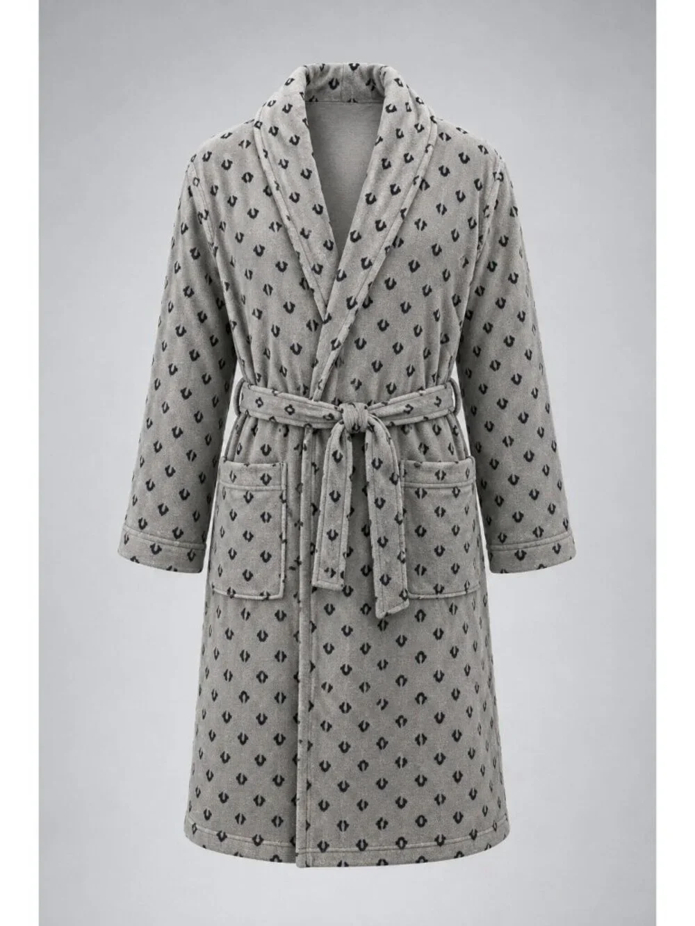 True Religion Mens Large Robe Gray Plush Sleepwear Hooded Bathrobe - NEW